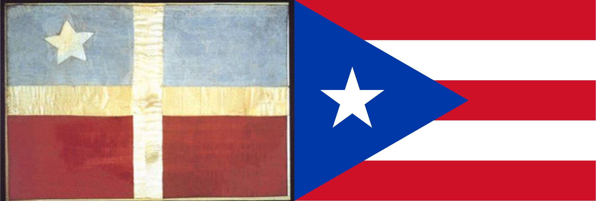 De vlag van de Grito de Lares en de huidige vlag