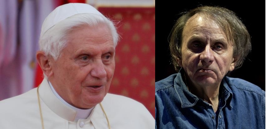 Paus Benedictus XVI en schrijver Michel Houellebecq.